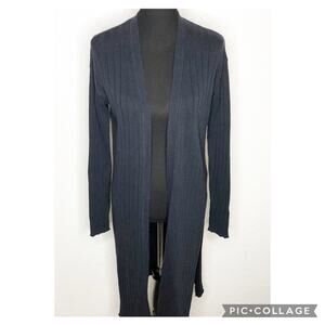 Free People dark blue ribbed linen blend long cardigan size Large